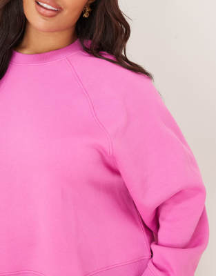 Asos Curve Asos Design Curve Oversized Brushback Sweatshirt With Raglan Detail In Pink