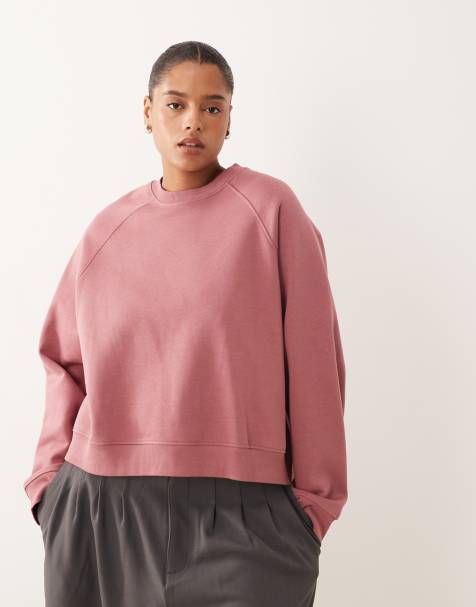 ASOS DESIGN Curve oversized brushback sweatshirt with raglan detail in rose pink