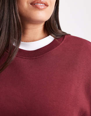 Asos Curve Asos Design Curve Oversized Brushback Sweatshirt With Raglan Detailing In Burgundy