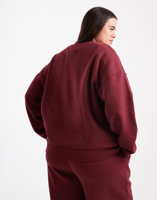 ASOS DESIGN Curve oversized brushback sweatshirt with raglan detailing in burgundy, 3 of 4