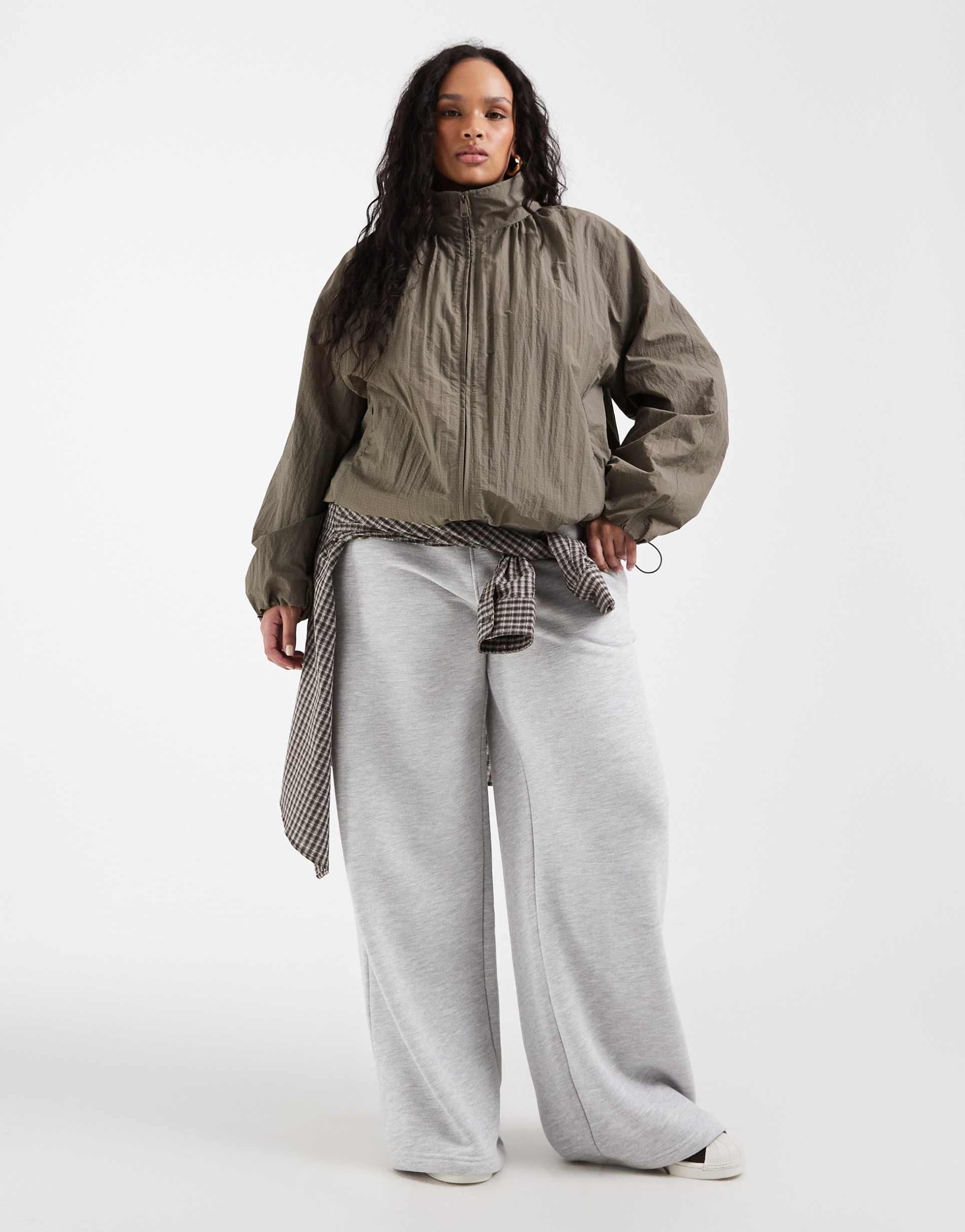 asos design curve oversized bubble hem track jacket in mushroom