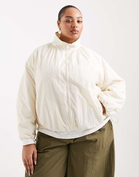 ASOS DESIGN Curve oversized bubble hem track jacket in off white - view 1