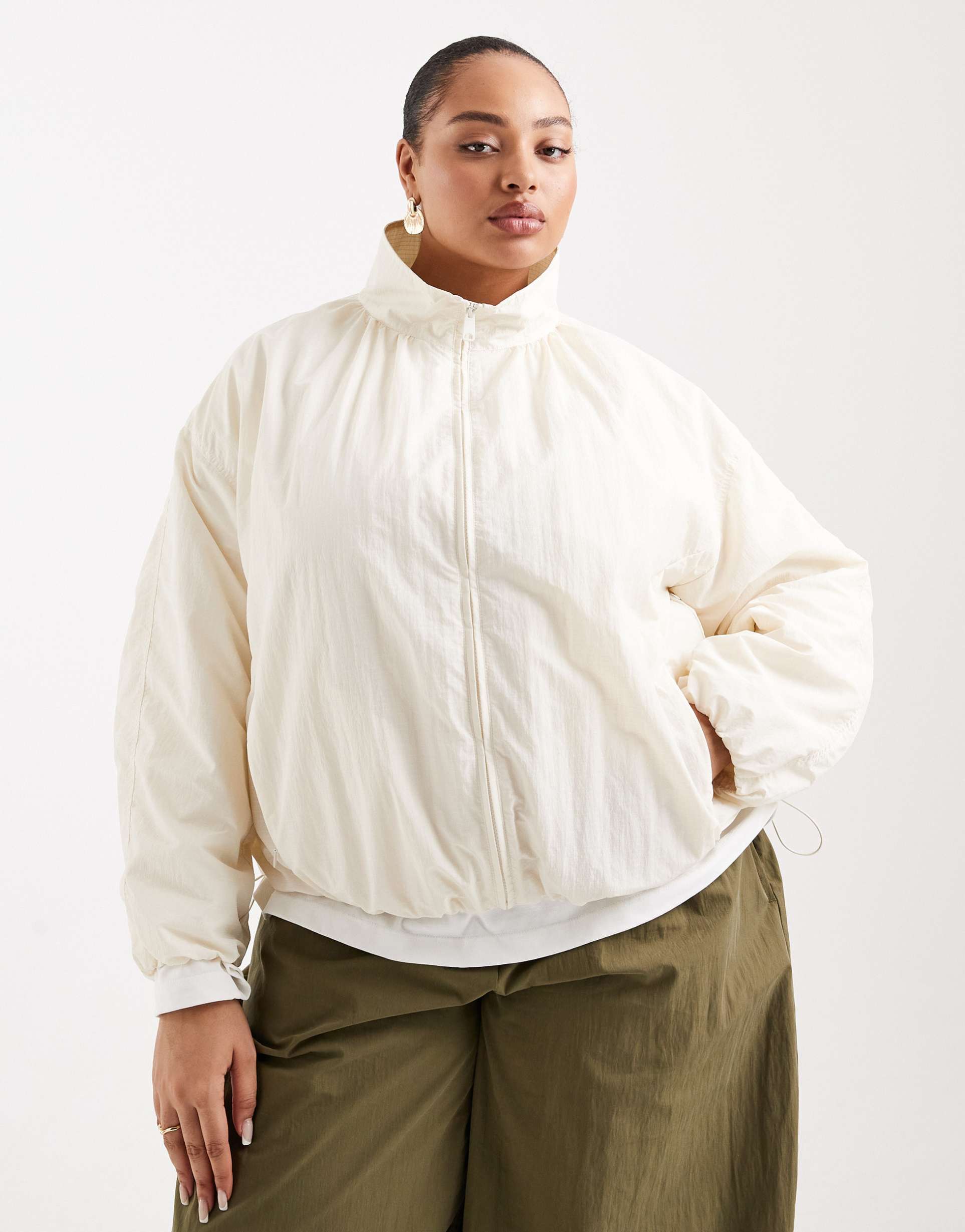 asos design curve oversized bubble hem track jacket in off white