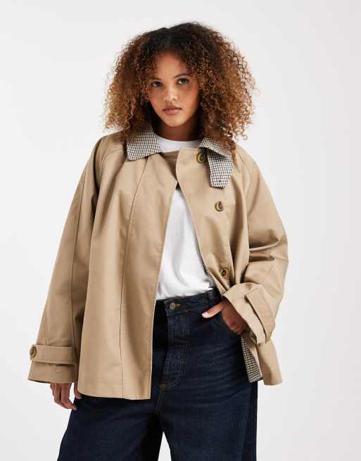 ASOS DESIGN Curve oversized cape detail with plaid liner in rye, 4 of 4