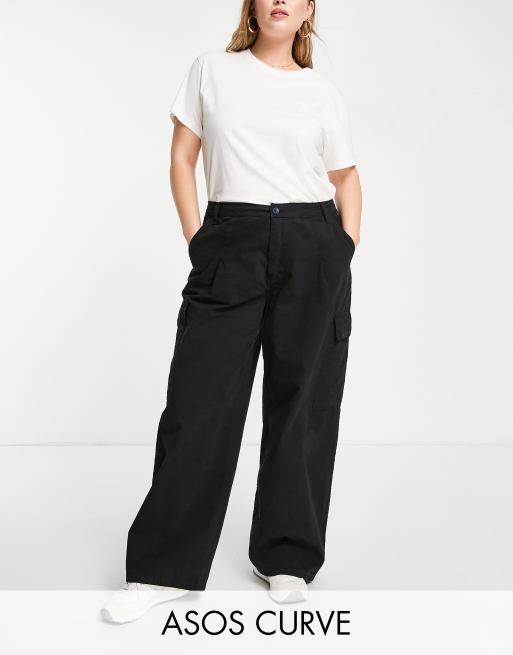 ASOS DESIGN Curve - Oversized cargobukser i forvasket sort