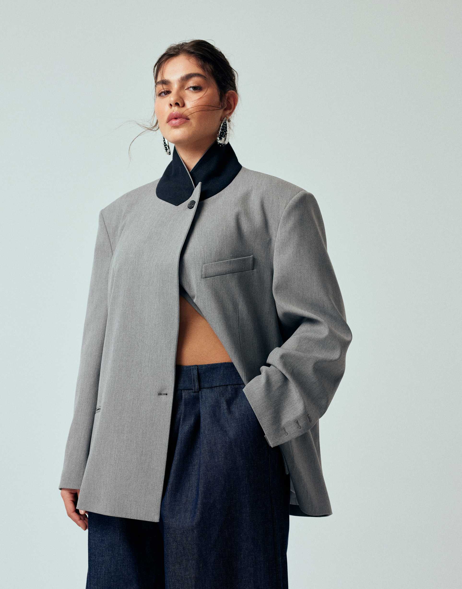 asos design curve oversized contrast collar blazer in heather gray