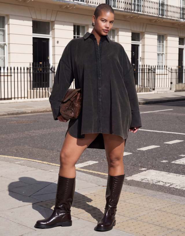 black oversized mini dress ASOS DESIGN Curve cord shirt in washed Plus size The ASOS DESIGN satin Collar Size:17.5 Ottavia Black Floral Burnout pre-fall