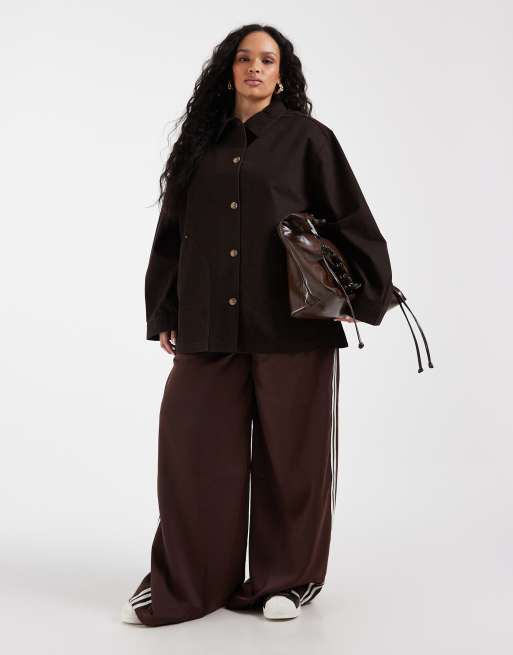 ASOS DESIGN Curve oversized cotton harrington jacket in chocolate, 2 of 4