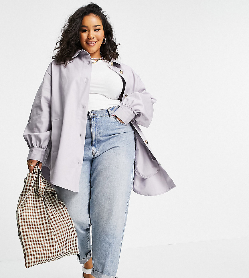 ASOS DESIGN Curve oversized cotton shacket in lilac-Purple