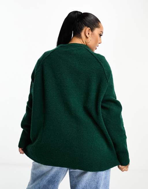 ASOS DESIGN Curve oversized crew neck jumper in dark green, 4 of 4