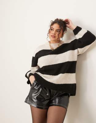 ASOS Curve ASOS DESIGN Curve oversized crew neck jumper in stripe-Multi