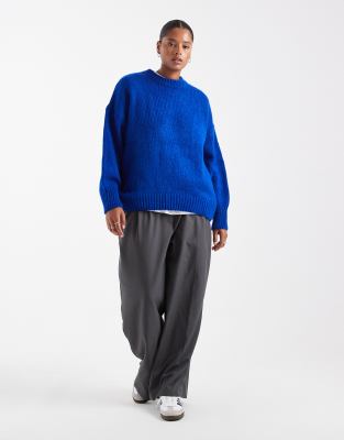 Asos Curve Asos Design Curve Oversized Crew Neck Sweater In Blue
