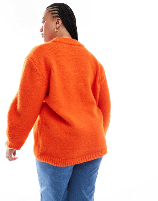 ASOS DESIGN Curve oversized crew neck sweater in orange | ASOS
