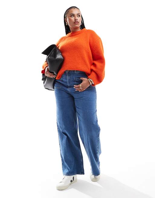ASOS DESIGN Curve oversized crew neck sweater in orange | ASOS