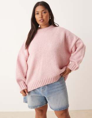 Asos Curve Asos Design Curve Oversized Crew Neck Sweater With Curved Hem In Green