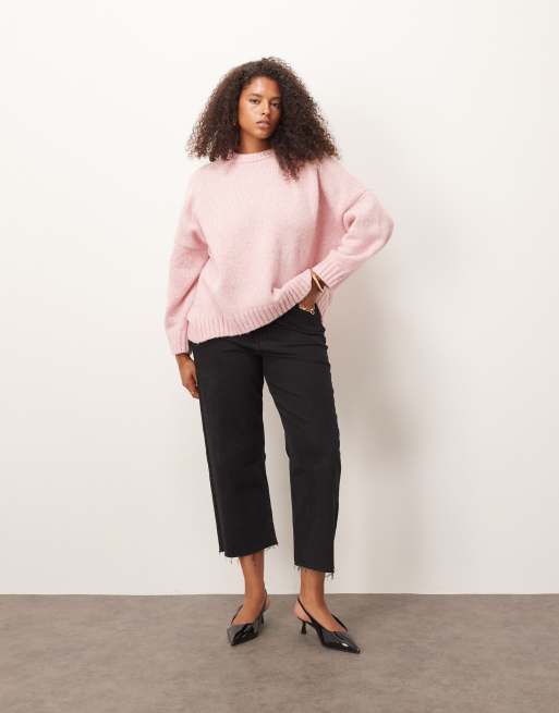 ASOS DESIGN Curve oversized crew neck sweater with curved hem in pink