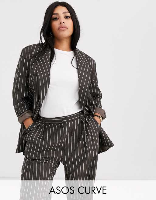 ASOS DESIGN curve oversized dad suit blazer in pinstripe