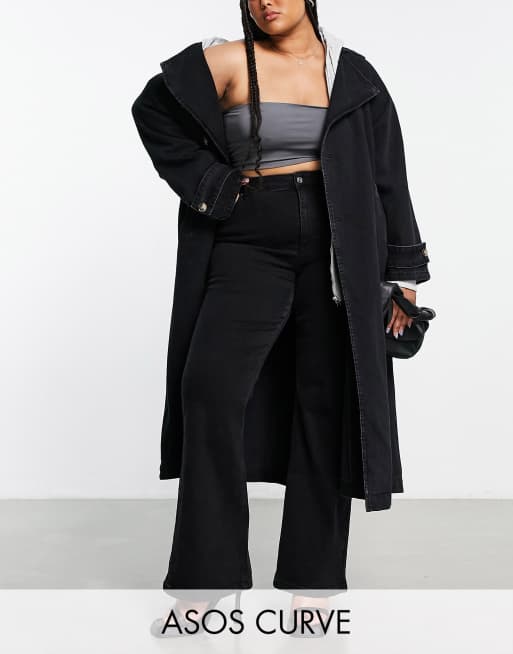 ASOS DESIGN Curve oversized denim trench coat in black