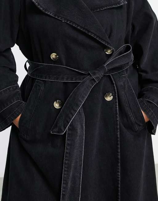 Mens black outlet denim trench coat