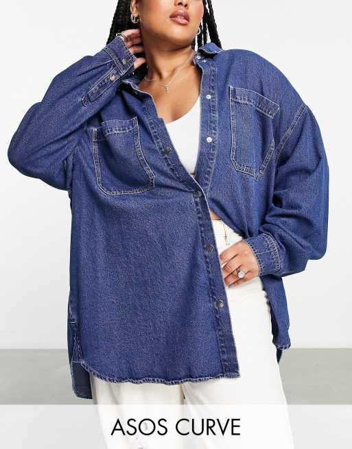 ASOS DESIGN Curve - Oversized denimskjorte i vasket blå