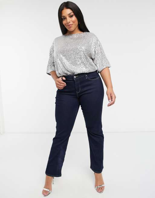 ASOS DESIGN Curve oversized sequin t-shirt in silver