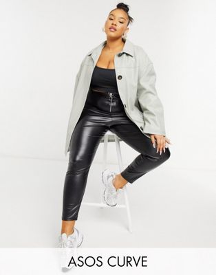 ASOS DESIGN Curve oversized faux leather quilt lined shacket in grey - ASOS Price Checker