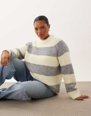 Asos Curve Asos Design Curve Oversized Fluffy Sweater In Neutral