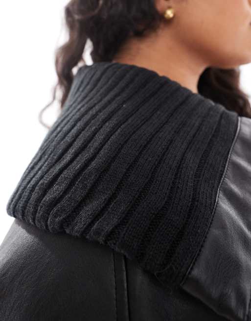 Funnel Neck Wool Jacket with Leather outlet