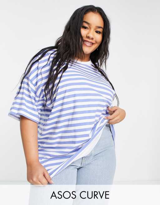 ASOS DESIGN Curve - Oversized gestreept T-shirt in blauw en wit