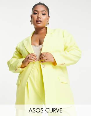 Asos Curve Asos Design Curve Oversized Grandad Suit Blazer In Yellow