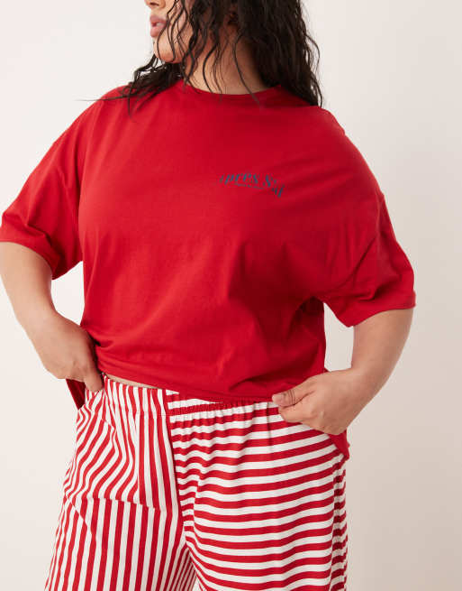 ASOS DESIGN Curve oversized graphic tee & wide leg pants pajama set in apres ski print, 4 of 4