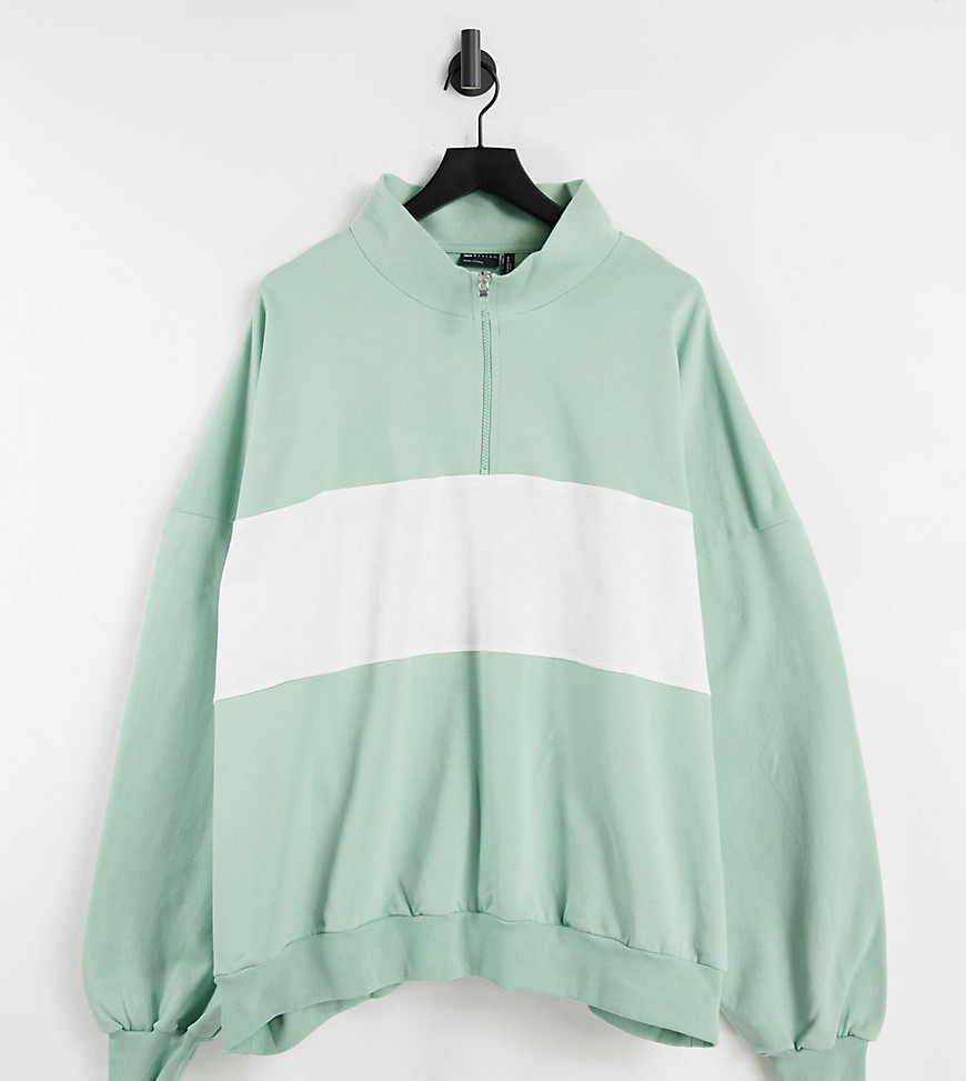 ASOS DESIGN Curve oversized half zip sweatshirt in color block-Green