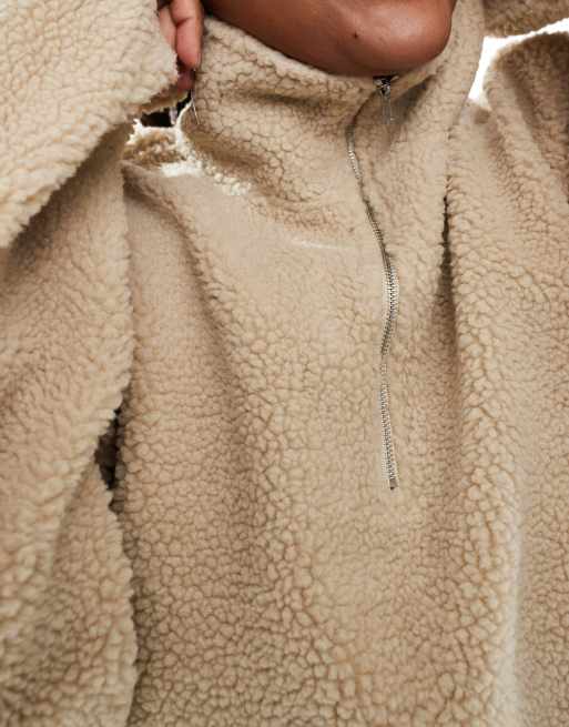 ASOS DESIGN Curve oversized half zip teddy fleece in neutral