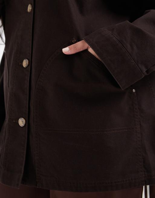 ASOS DESIGN Curve - Oversized Harrington jack van katoen in chocoladebruin, 3 van 4