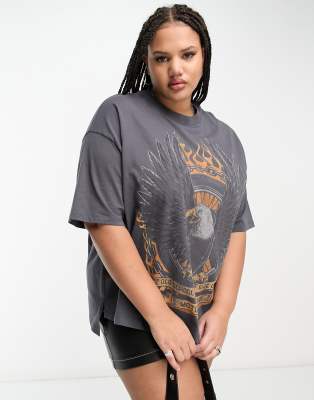 Asos Curve Asos Design Curve Oversized Heavy Weight T-shirt In Orange Rock Graphic In Washed Charcoal-gray