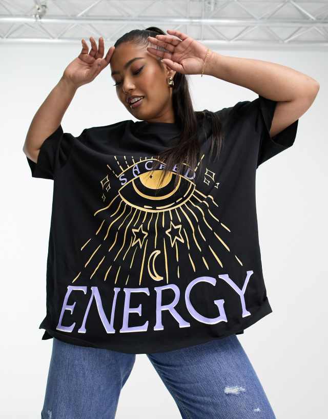 ASOS DESIGN Curve oversized heavy weight t-shirt in sacred energy graphic in black