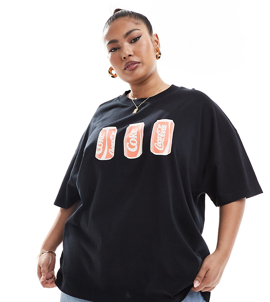 ASOS DESIGN Curve oversized heavyweight t-shirt with coca cola cans licence graphic in black