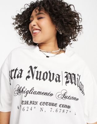 ASOS DESIGN Curve oversized heavyweight t-shirt with gothic milano graphic in white