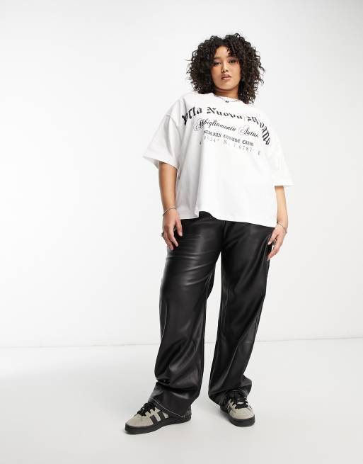 ASOS DESIGN Curve oversized heavyweight t-shirt with gothic milano graphic in white, 4 of 4