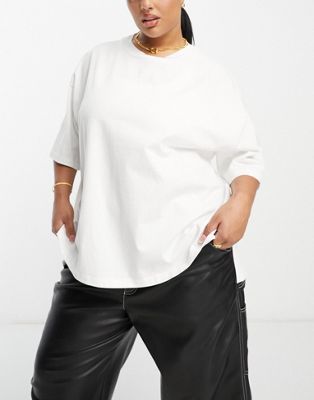 ASOS DESIGN Curve oversized heavyweight t-shirt with side splits in white - ASOS Price Checker