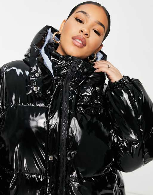 Black shine store puffer coat