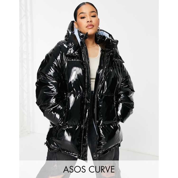 Asos high shine 2025 patent puffer jacket