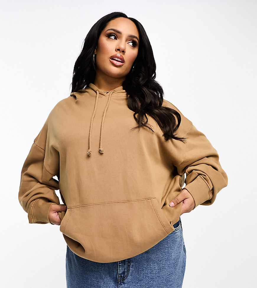 ASOS DESIGN Curve oversized hoodie co-ord in washed tan-Brown