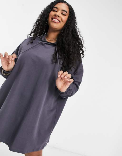 ASOS DESIGN Curve oversized hoodie dress with rodeo graphic back print in dark gray