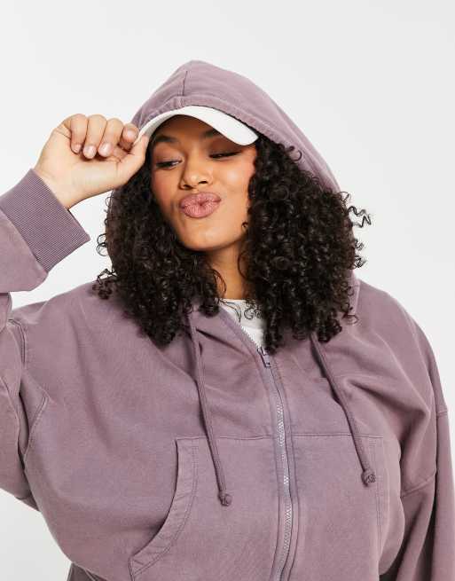 ASOS DESIGN Curve - Oversized hoodie met rits in paars met wassing, 2 van 4
