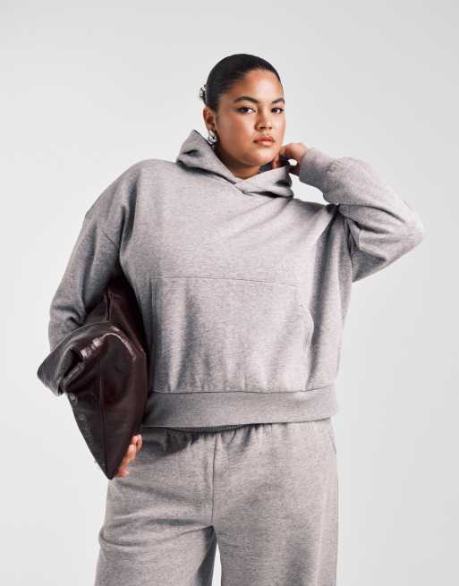 ASOS DESIGN Curve - Oversized hoodie van geborstelde stof in gemêleerd grijs