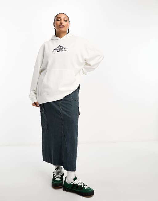 ASOS Design Oversized Hoodie with Los Angeles Graphic in cream-White