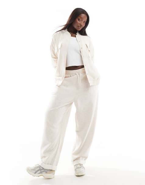 ASOS DESIGN Curve oversized jogger with turnback hem detail in oatmeal marl - view 1