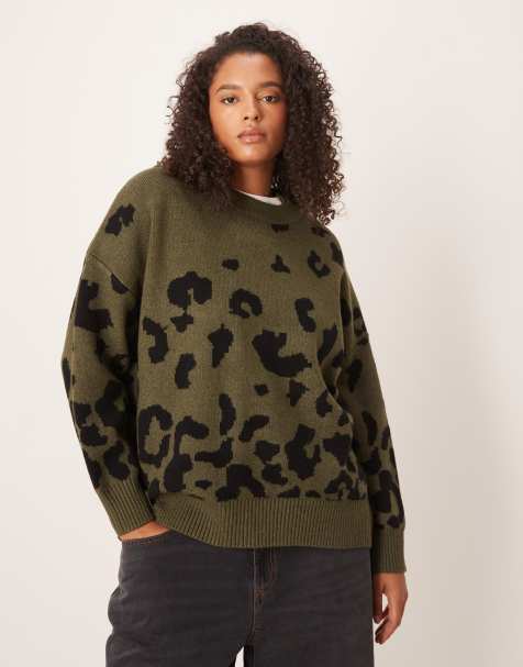 ASOS DESIGN Curve oversized jumper in leopard - view 1
