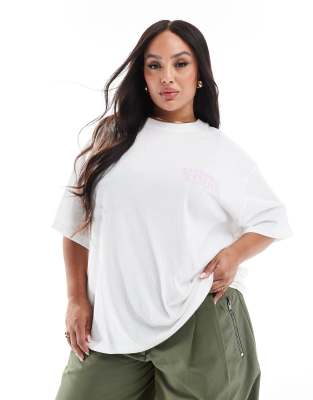 Asos Curve Asos Design Curve Oversized Linen Look T-shirt With Flower Shop Graphic-white